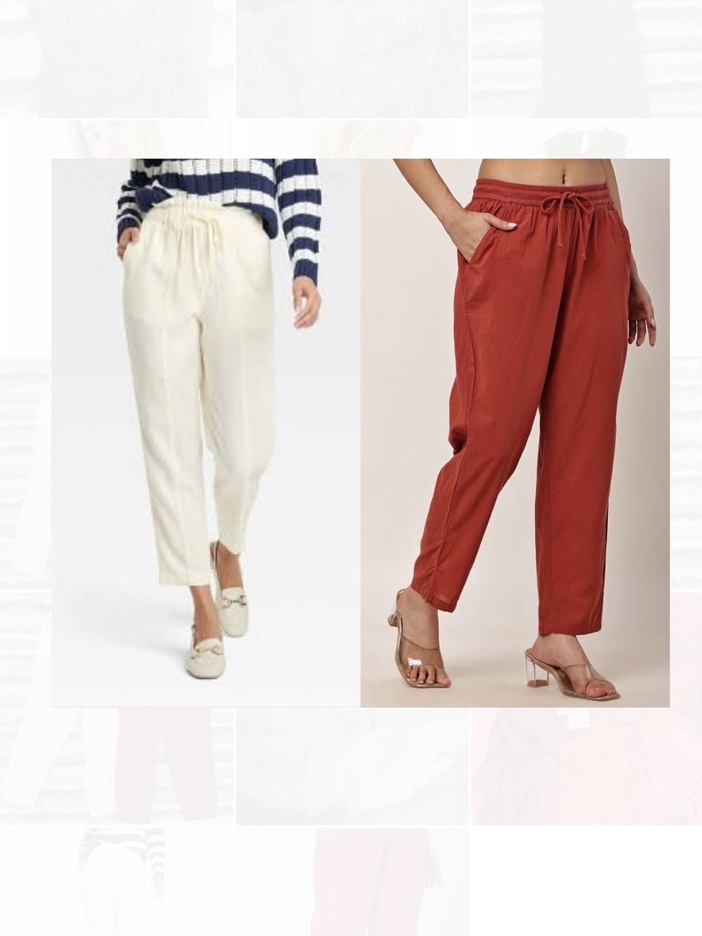 Bundle of 2 A New Day Paperbag Waist Pants - Size S (Cream & Burgundy)